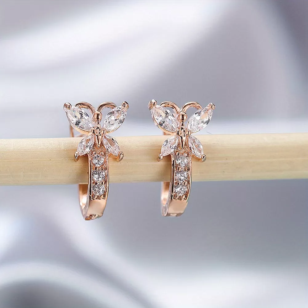 Gorgeous Rainbow Butterfly Earrings - Multicolor Zircon & Rose Gold Plated Wedding Jewelry for Women