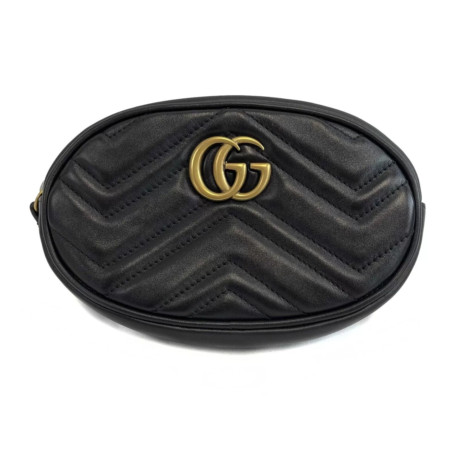 GUCCI - NEW Marmont Black GG Chevron Leather Belt Bag