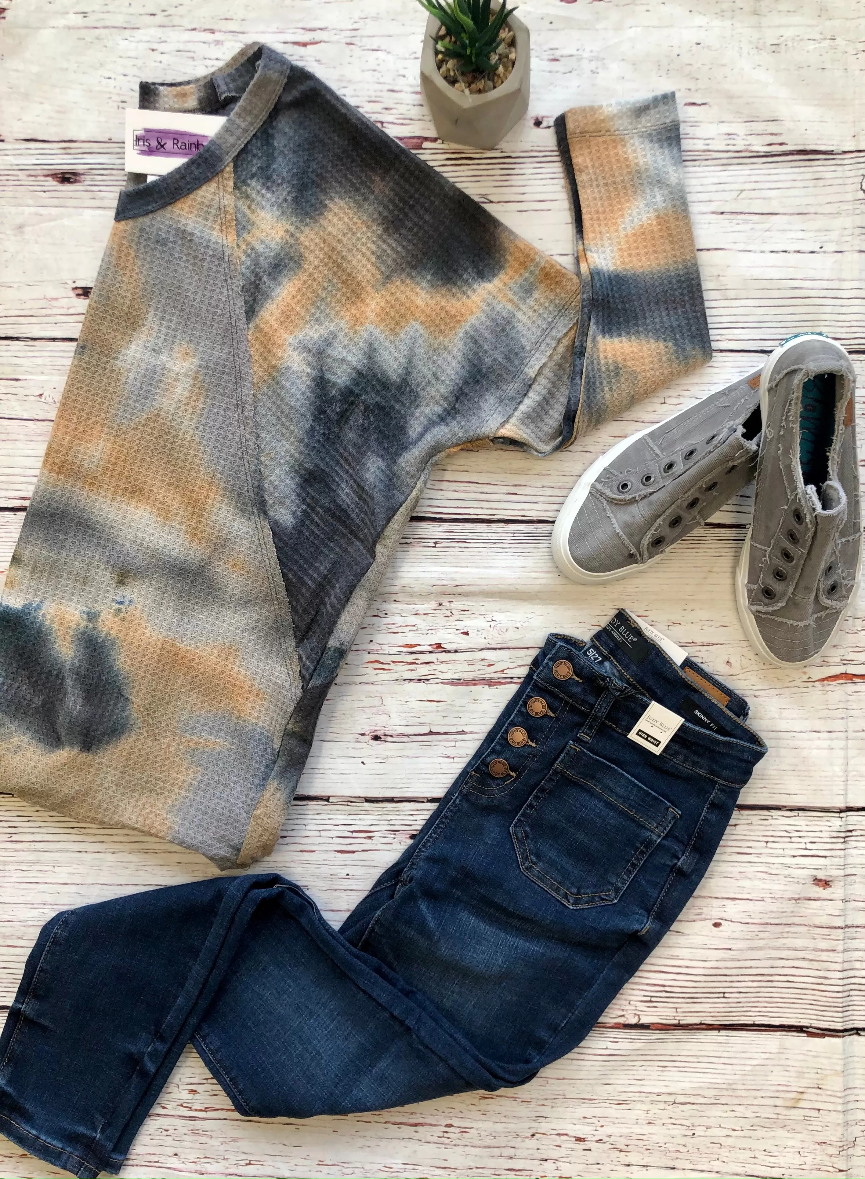 #H195 Stormy Sunrise Tie Dye Waffle Top