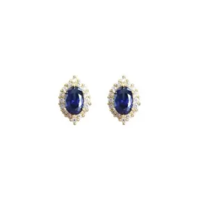 Halo Princess Sapphire Stud Earrings - 925 Sterling Silver