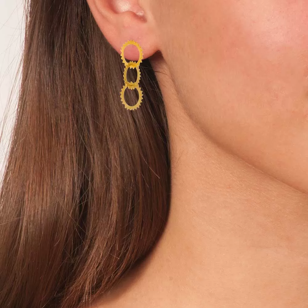 Handmade Gold Plated Silver Drop Earrings 3 Rings