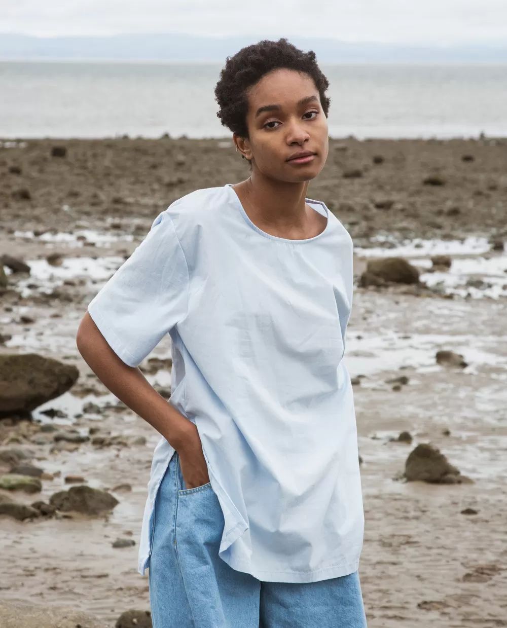 Hayley Organic Cotton Top In Pale Blue