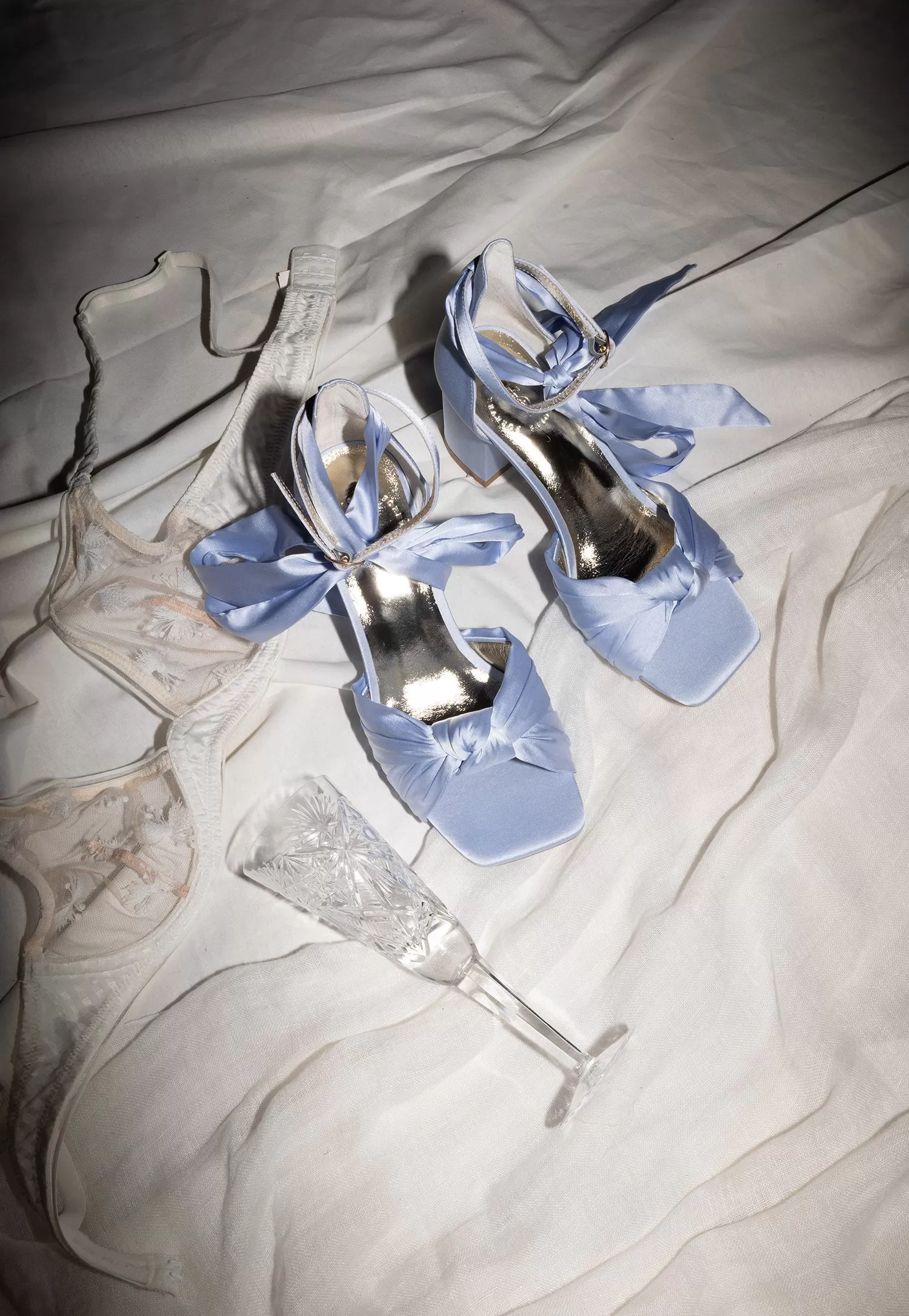 HONEY - BLUE SATIN LOW HEEL WEDDING SHOES