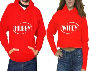 Hubby Wifey Couple Matching Pullover Hoodie for Man, Crop Top Hoodie for Woman