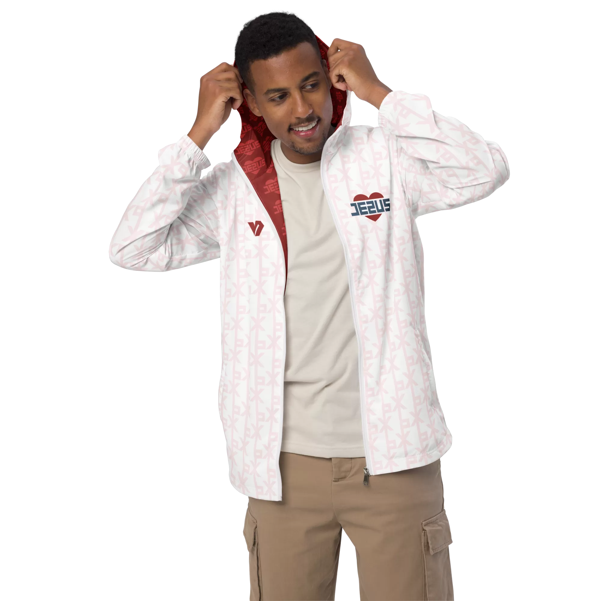 Jesus Loves You His Blood White Men’s windbreaker