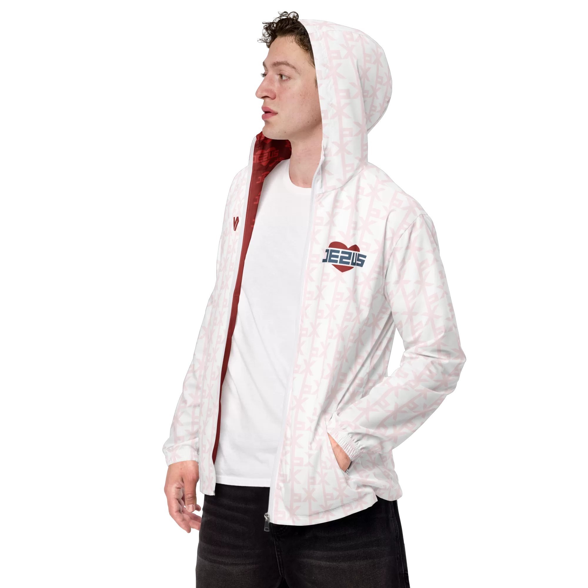 Jesus Loves You His Blood White Men’s windbreaker