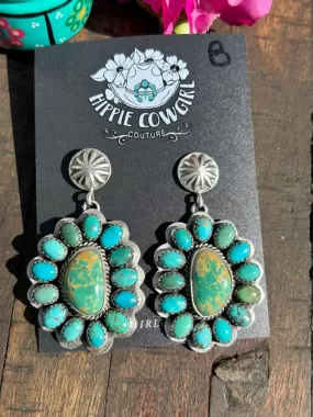 Kingman Turquoise Cluster Flower Earrings B