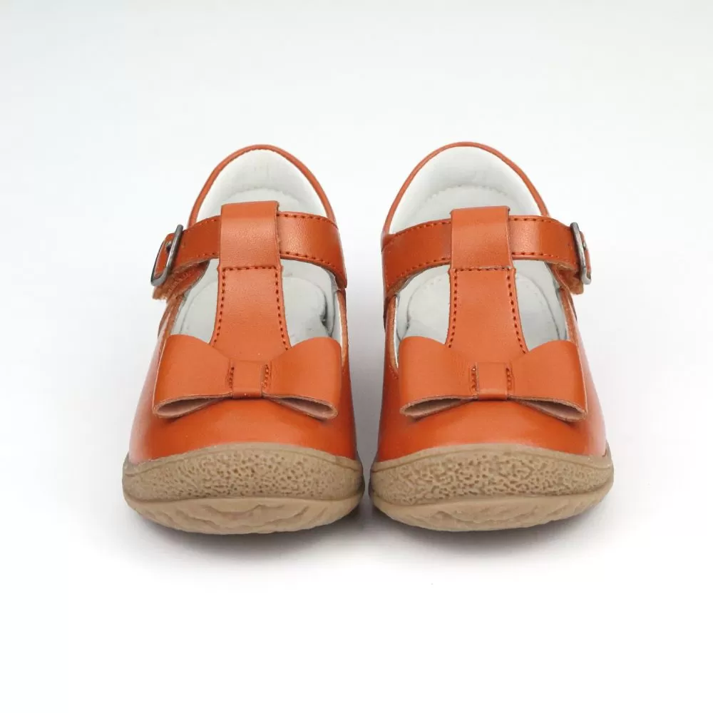 L'Amour Girls Spicy Orange T-Strap Bow Mary Janes