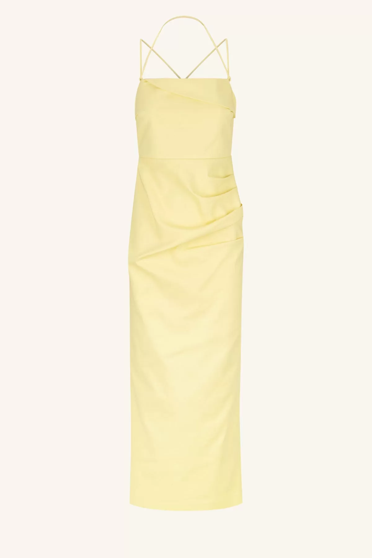 LANI DRAPED CROSS BACK MIDI DRESS - LEMON