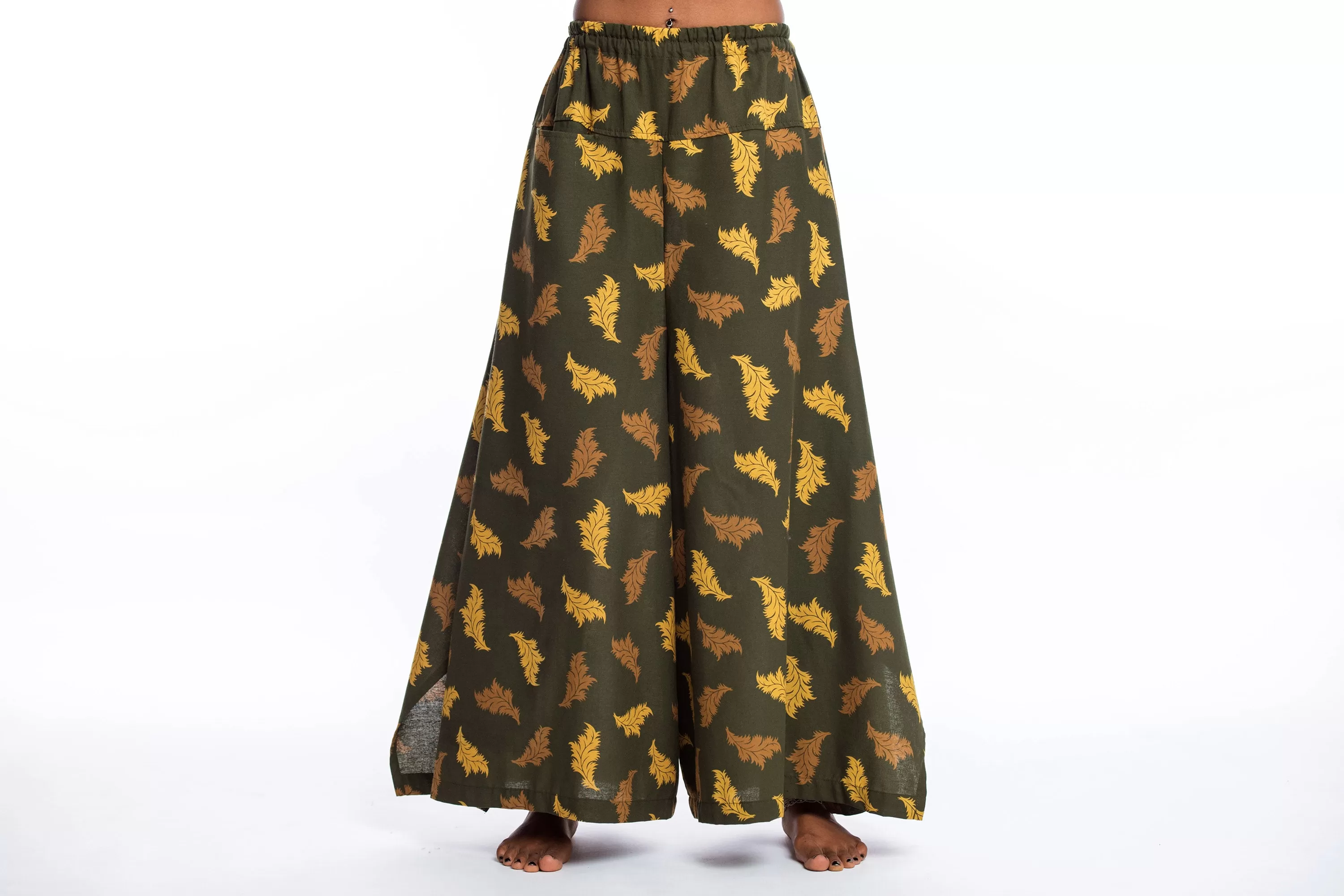 Leaves Women's Cotton Palazzo Pants in Green