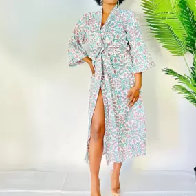 Long Cotton Kimono with Block Print