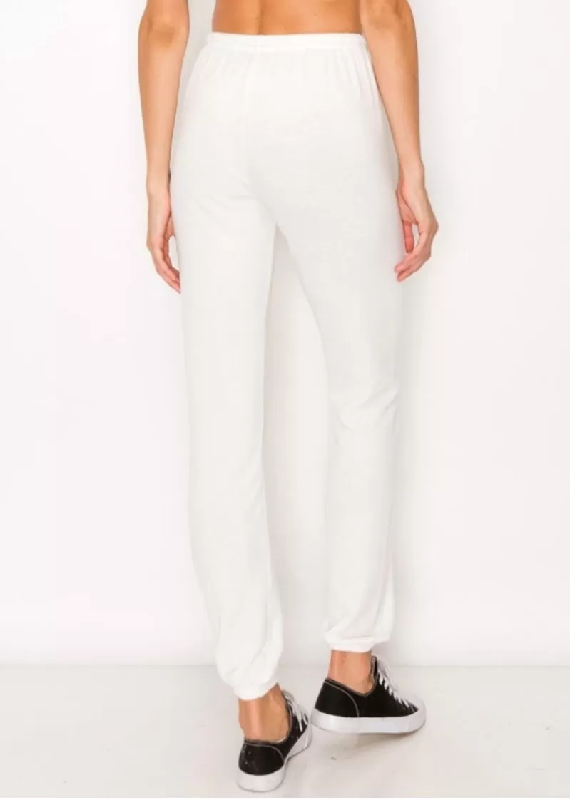 Lounge comfy and cozy pants with elastic drawstring pants with elastic at ankles- Ivory