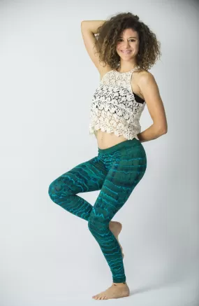 Melting Stripes Tie Dye Cotton Leggings in Turquoise