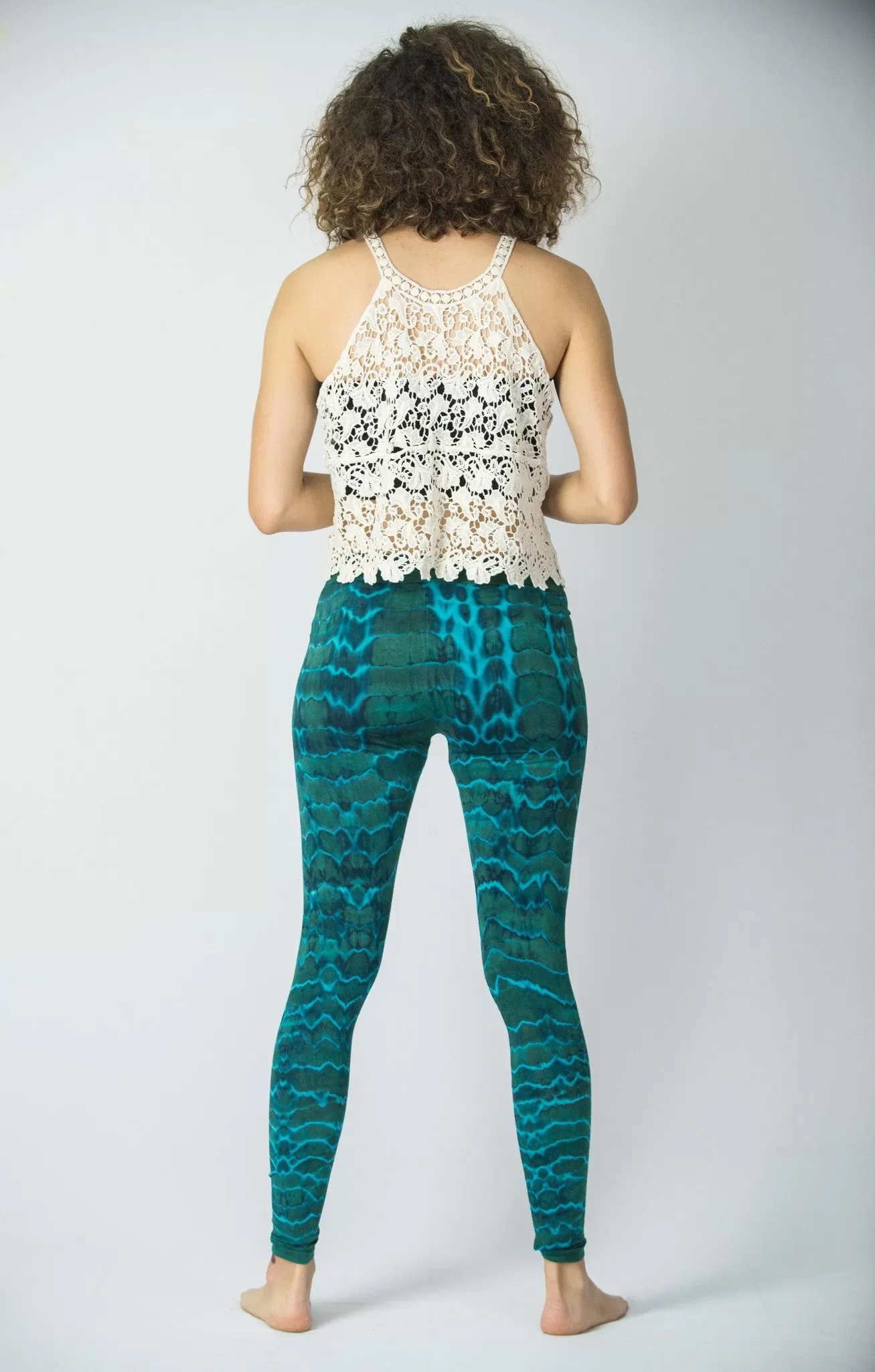 Melting Stripes Tie Dye Cotton Leggings in Turquoise