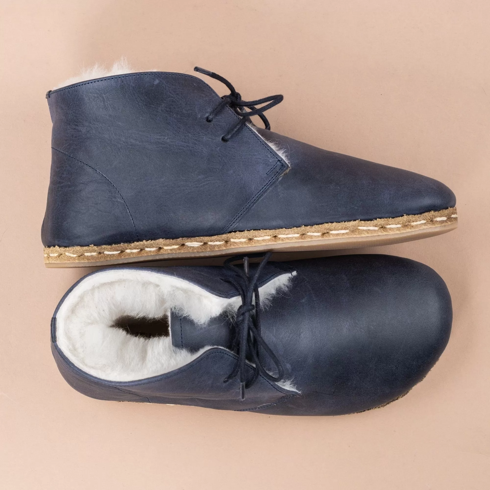 Men's Blue Barefoot Oxford Boots with Fur