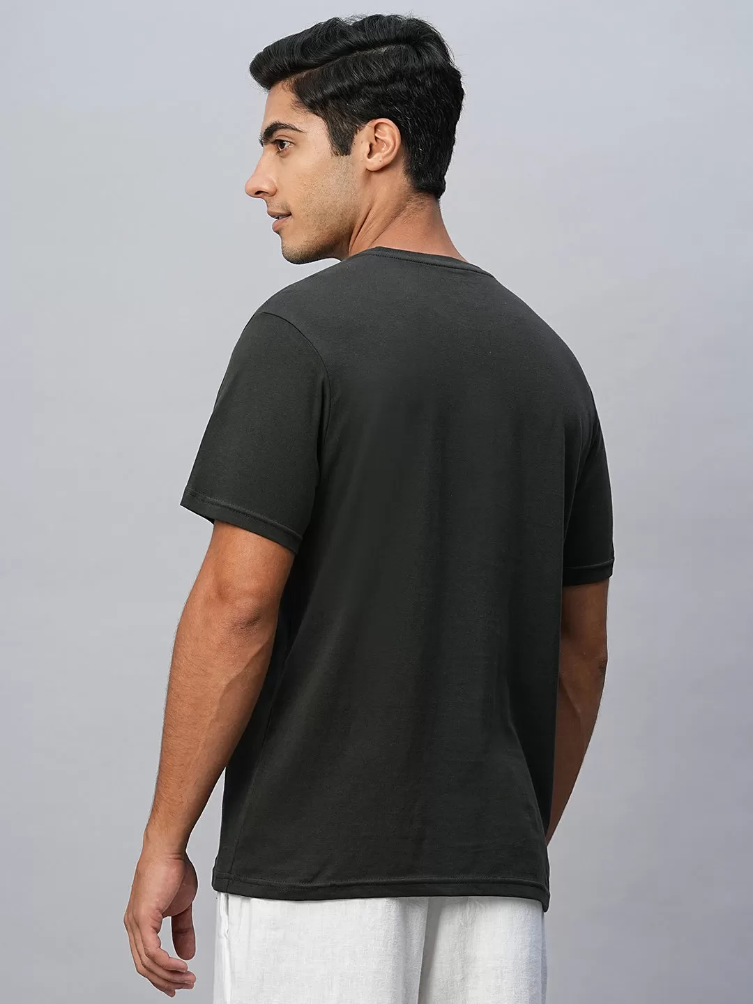 Men's Dark Grey Cotton Regular Fit Tshirts