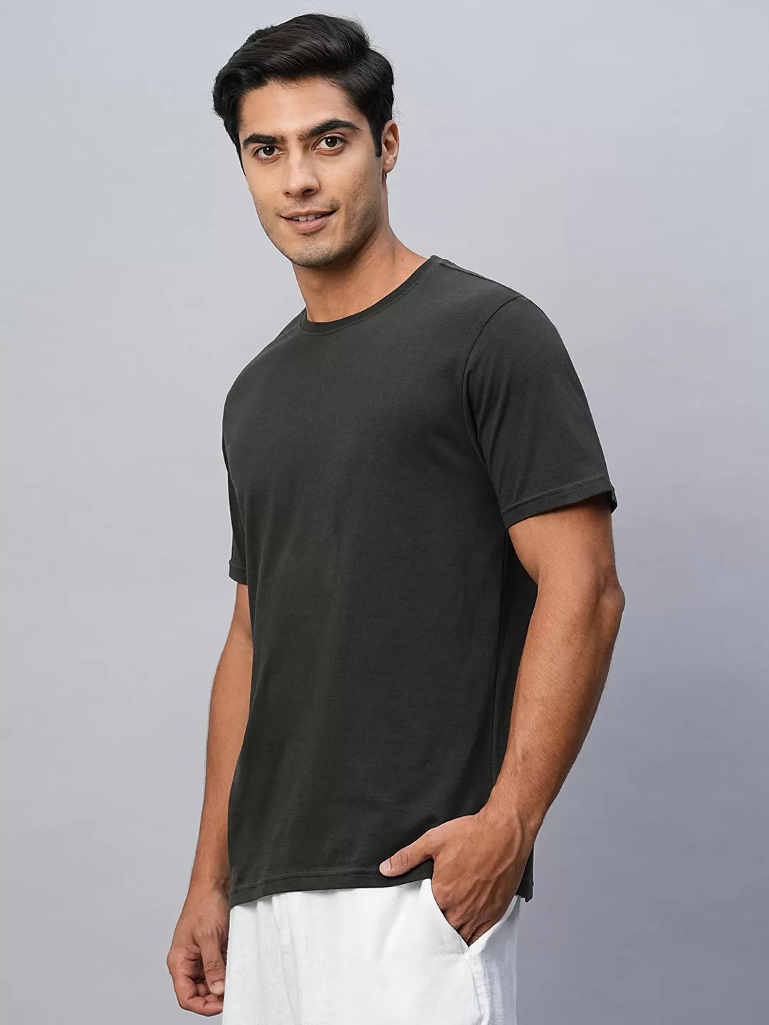 Men's Dark Grey Cotton Regular Fit Tshirts