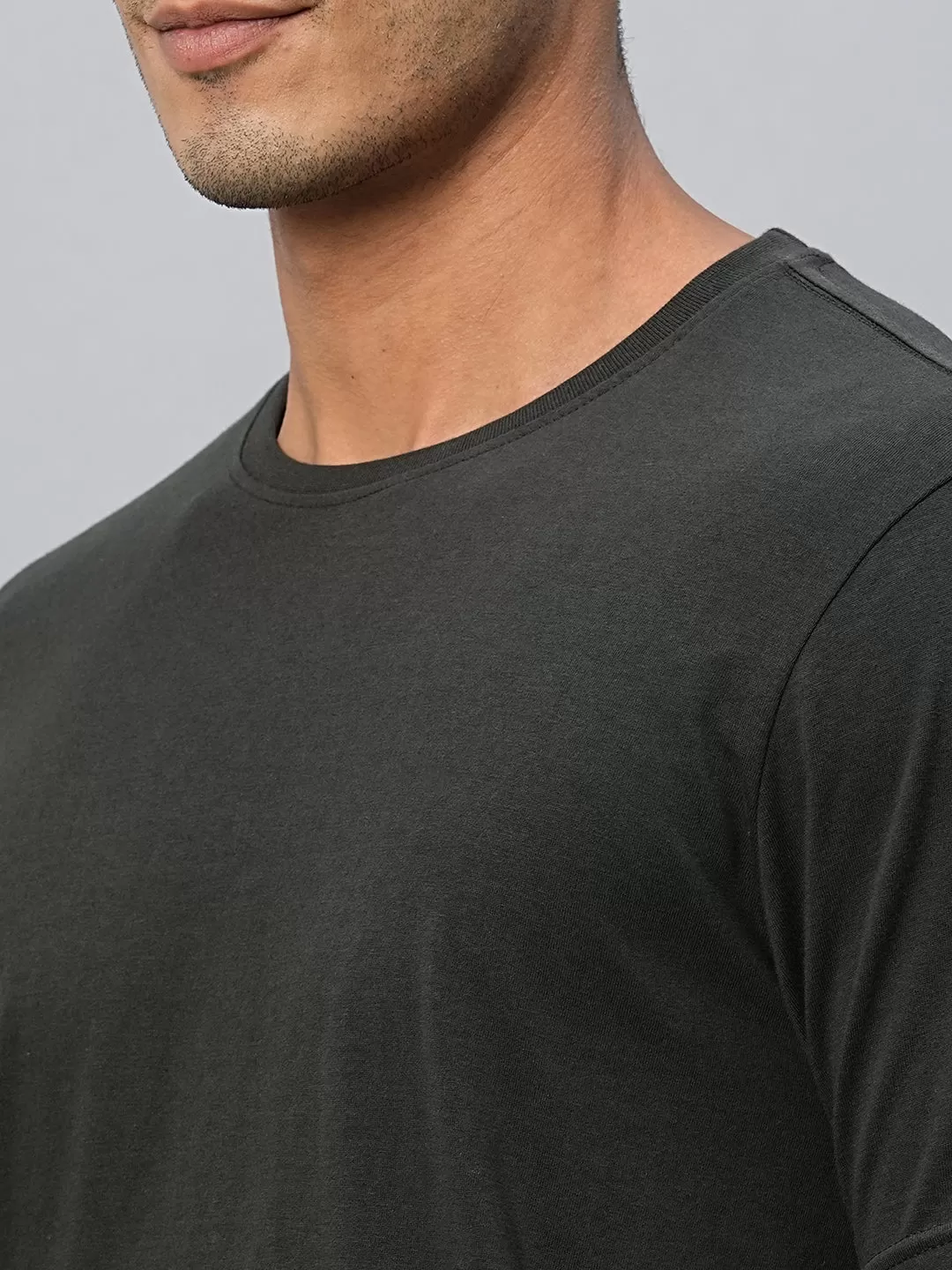 Men's Dark Grey Cotton Regular Fit Tshirts