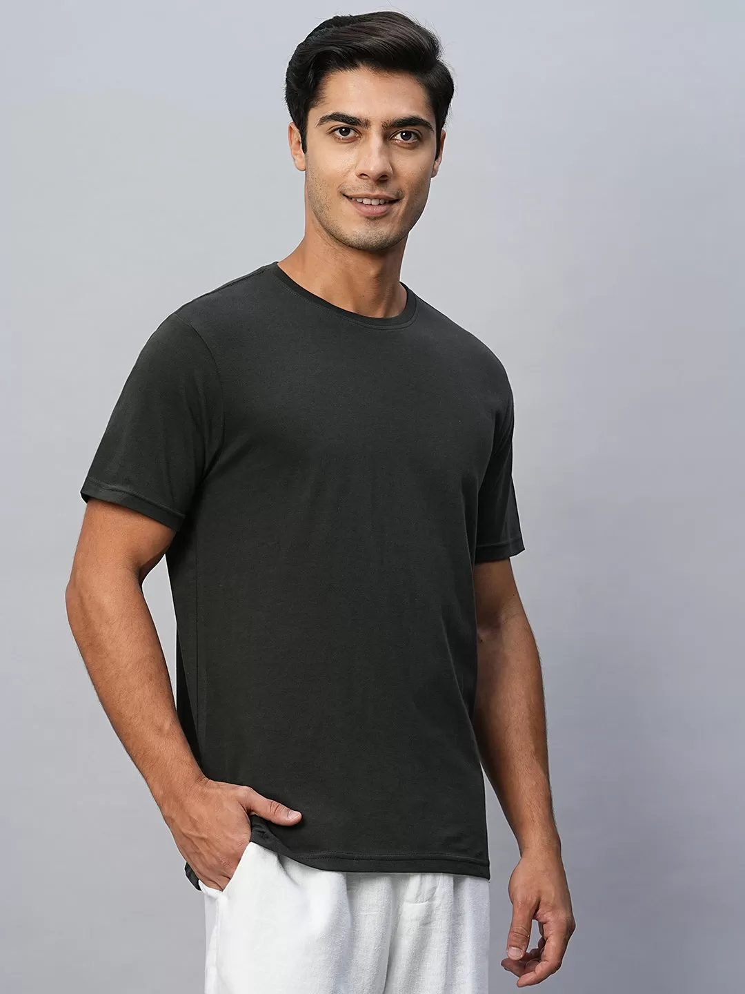 Men's Dark Grey Cotton Regular Fit Tshirts