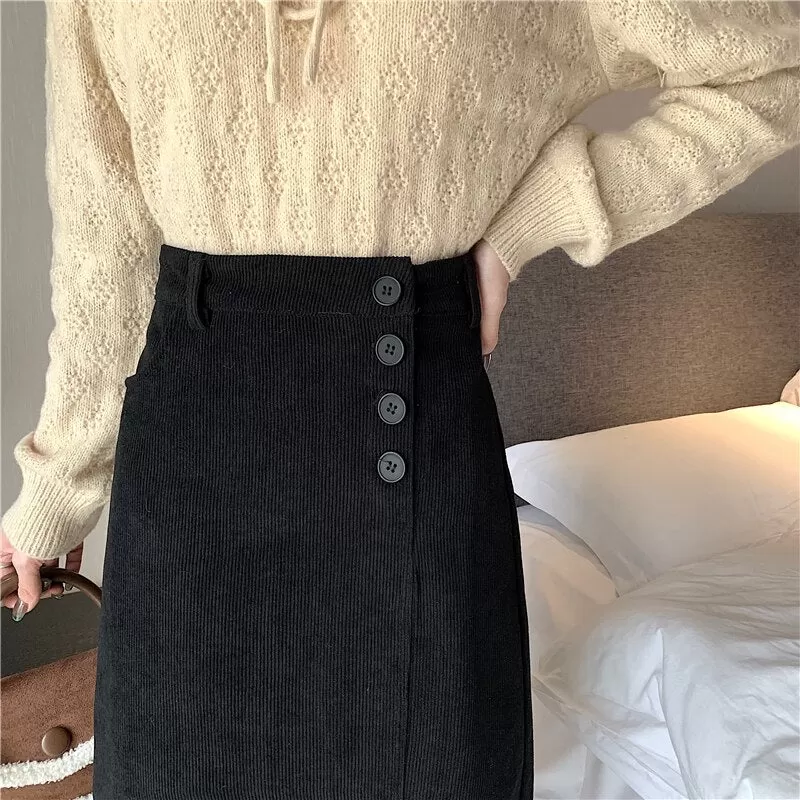 Mid-Calf Corduroy Skirt