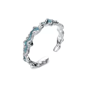 Mint Blue Ice Lake Collection Frosted Texture Plain Ring