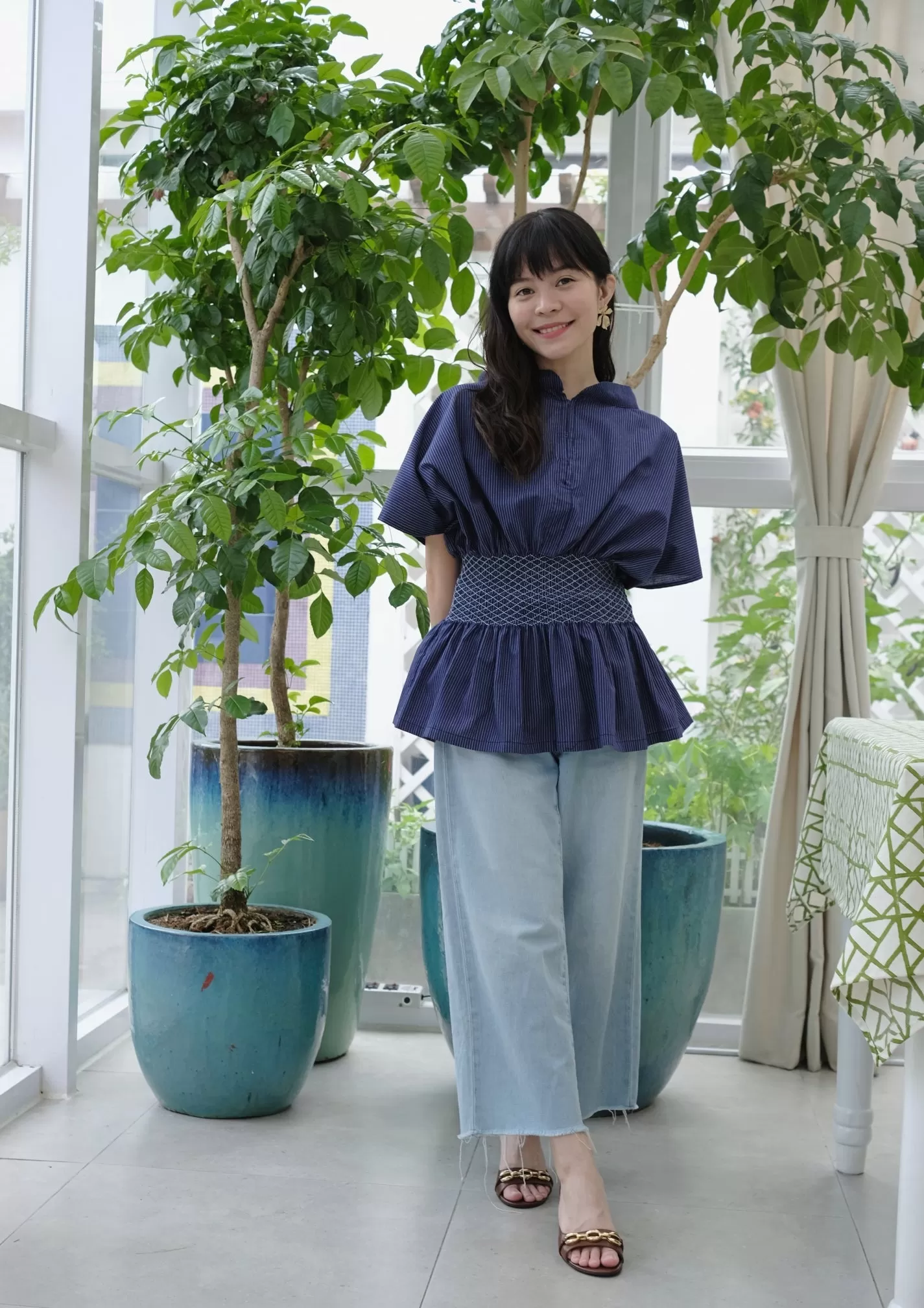 mira blouse - navy blue stripes