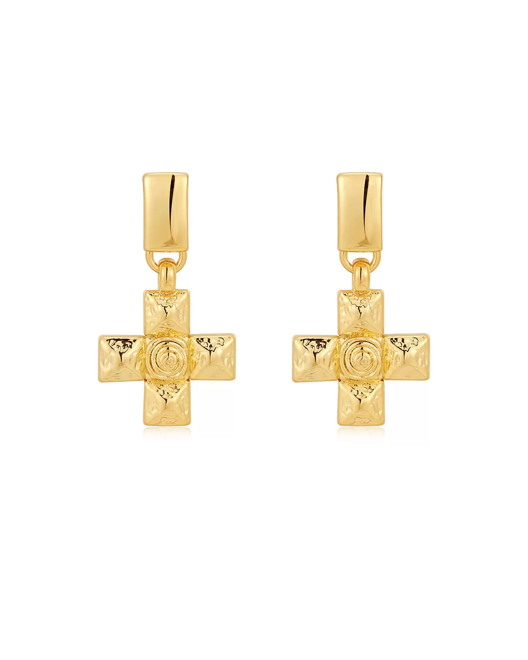 Molten Cross Pendant Earrings- Gold