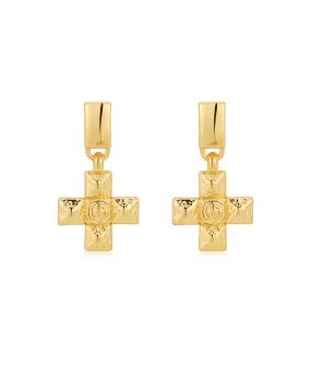 Molten Cross Pendant Earrings- Gold