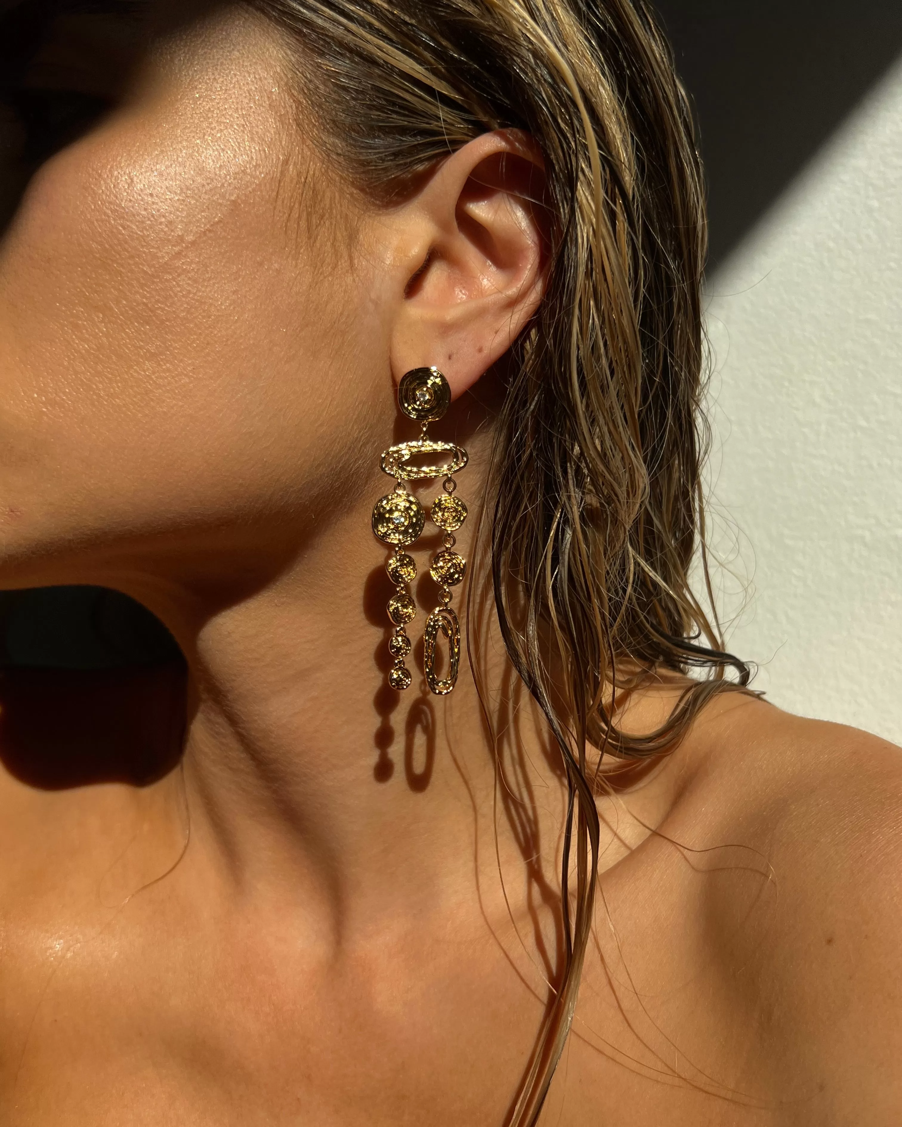 Molten Disc Statement Earrings- Gold