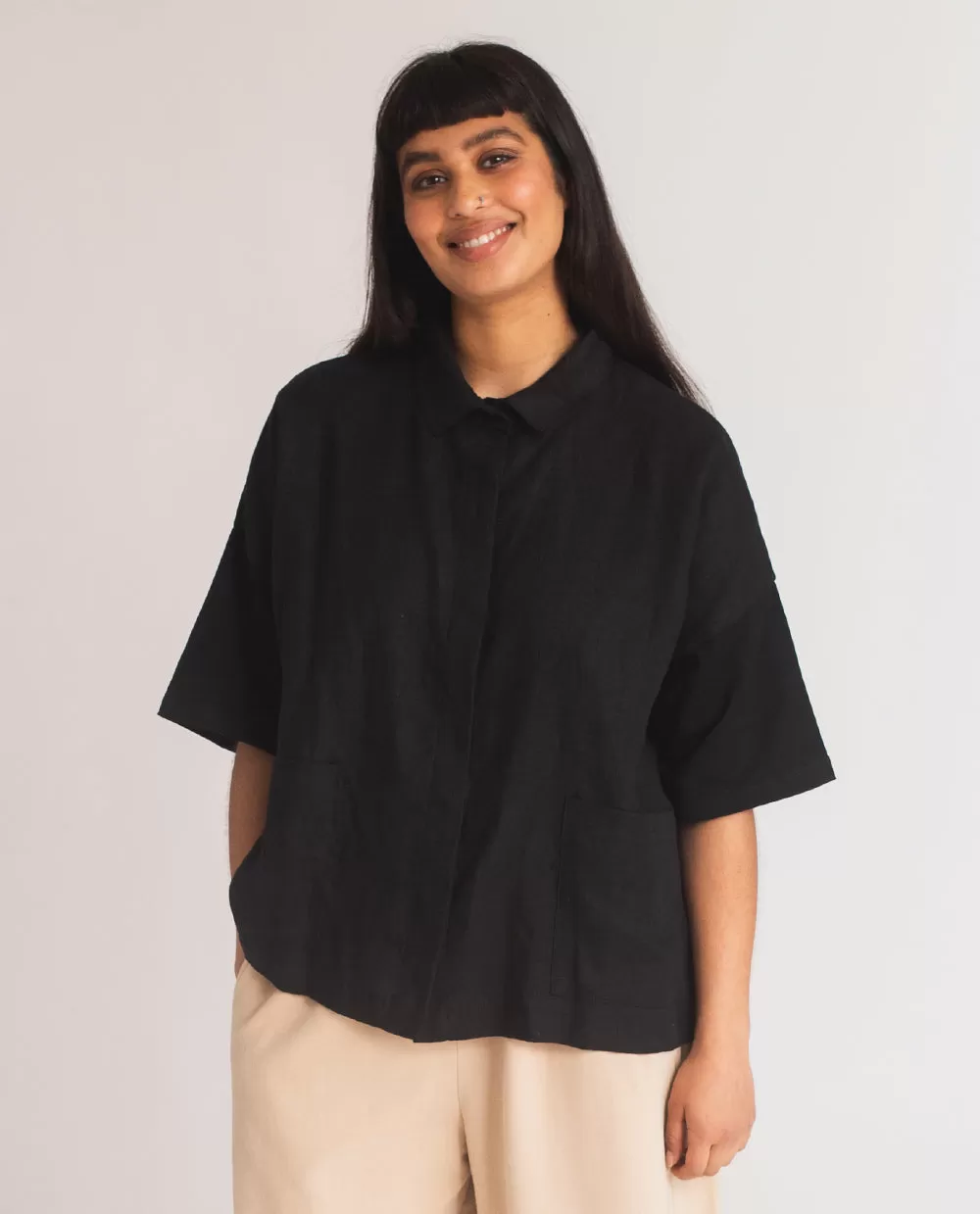 Naomi-May Organic Cotton & Linen Shirt In Black