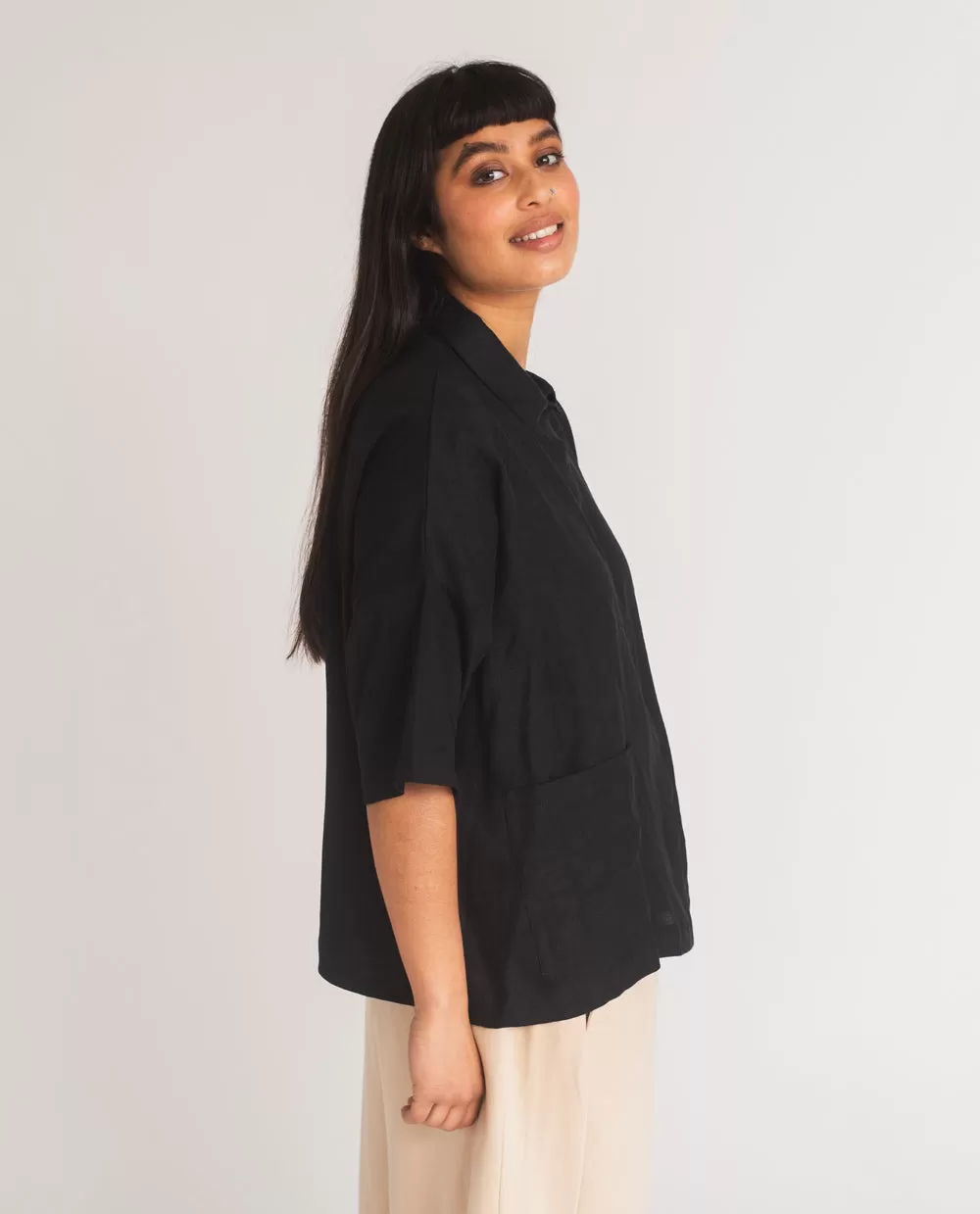 Naomi-May Organic Cotton & Linen Shirt In Black