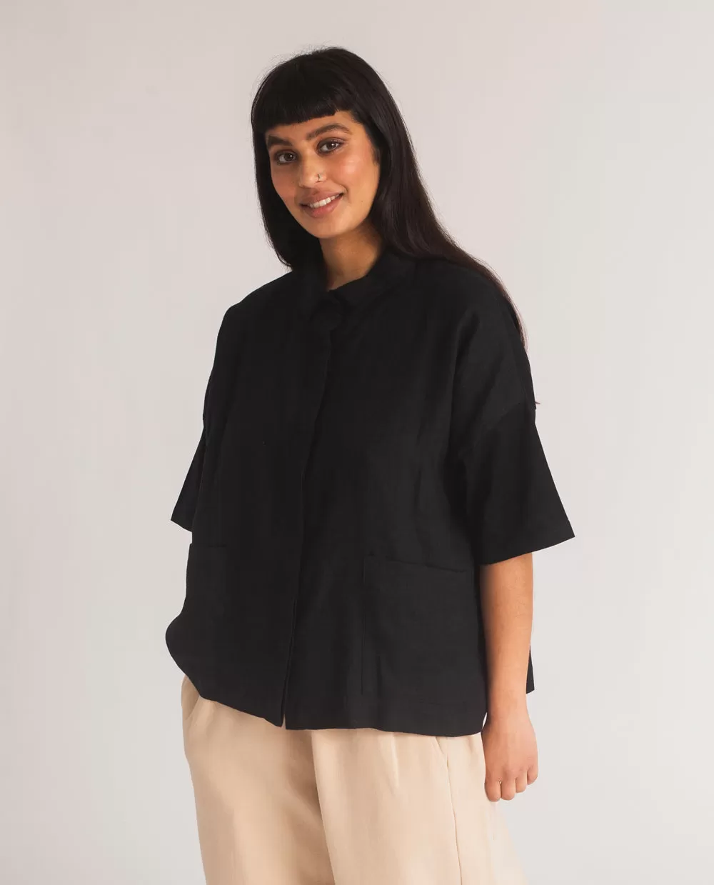 Naomi-May Organic Cotton & Linen Shirt In Black