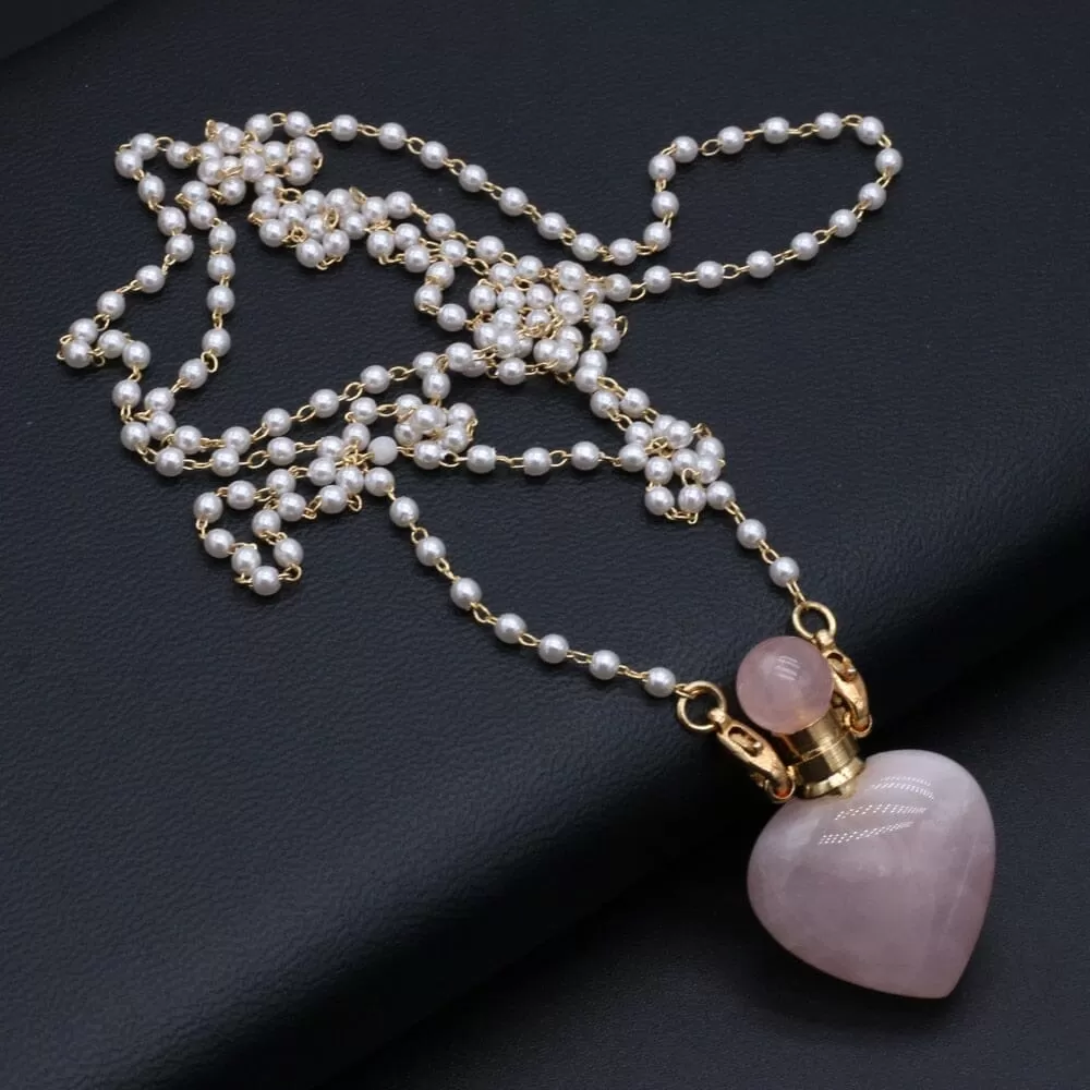 Natural Rose Quartz Perfume Bottle Pendant Necklace