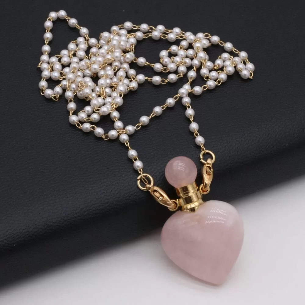 Natural Rose Quartz Perfume Bottle Pendant Necklace