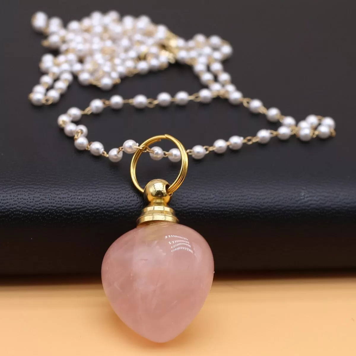 Natural Rose Quartz Perfume Bottle Pendant Necklace