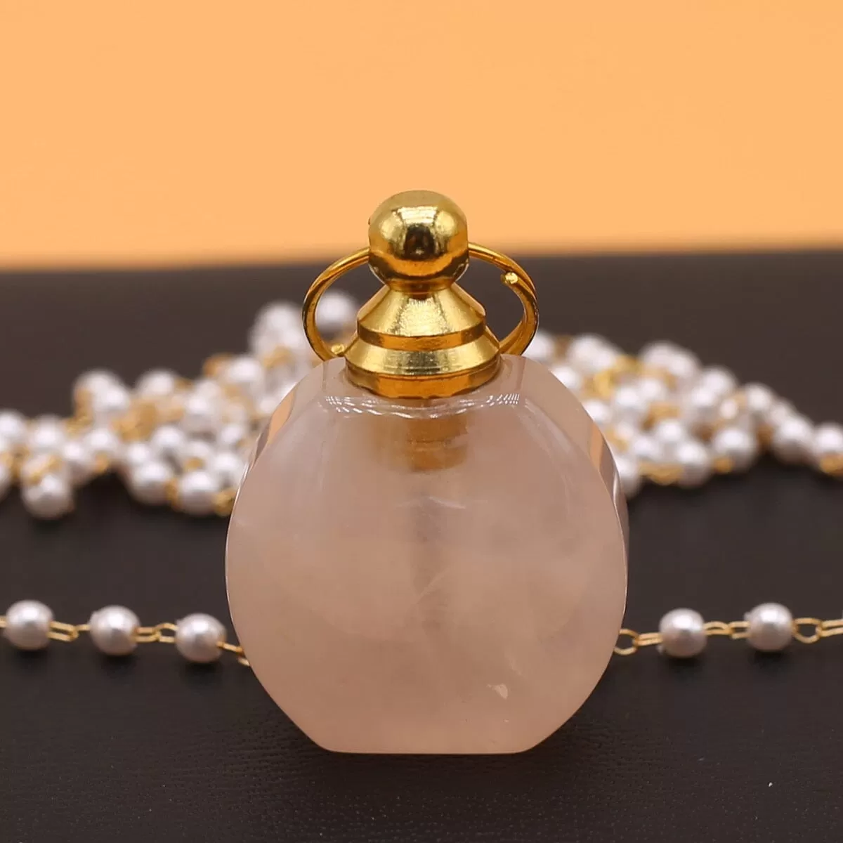 Natural Rose Quartz Perfume Bottle Pendant Necklace