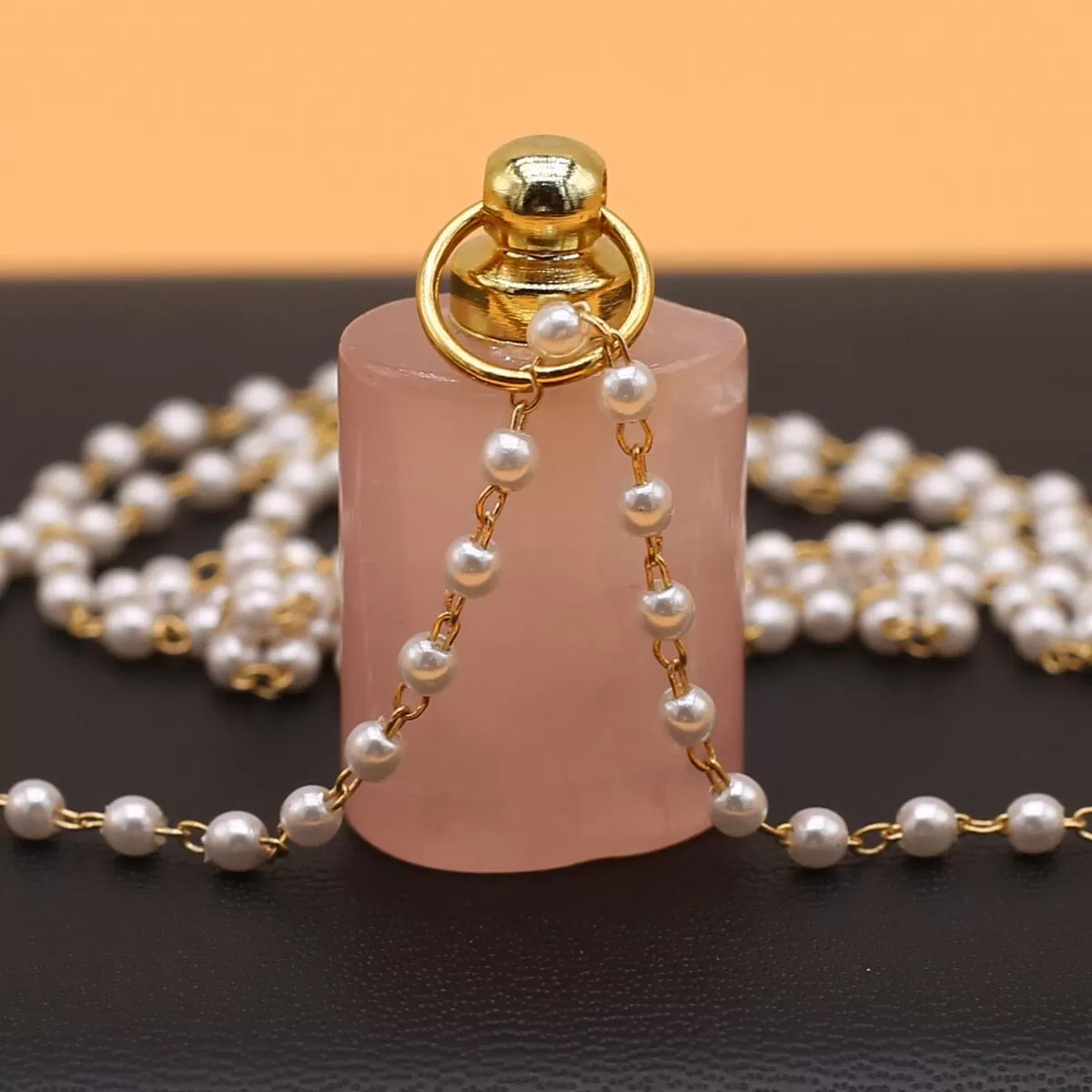 Natural Rose Quartz Perfume Bottle Pendant Necklace