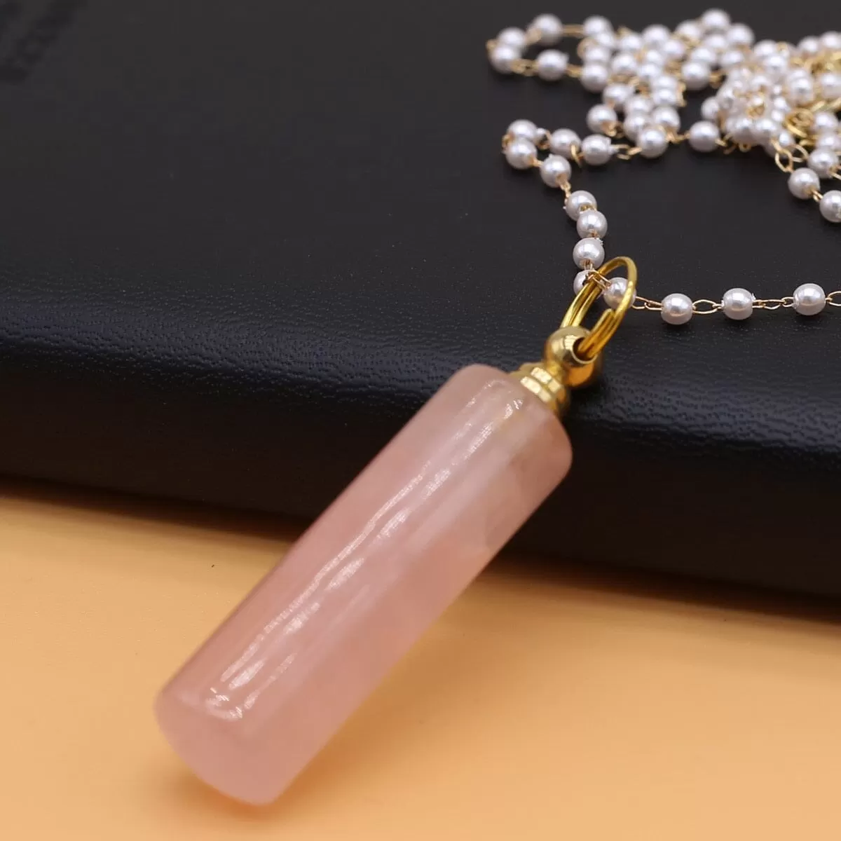 Natural Rose Quartz Perfume Bottle Pendant Necklace