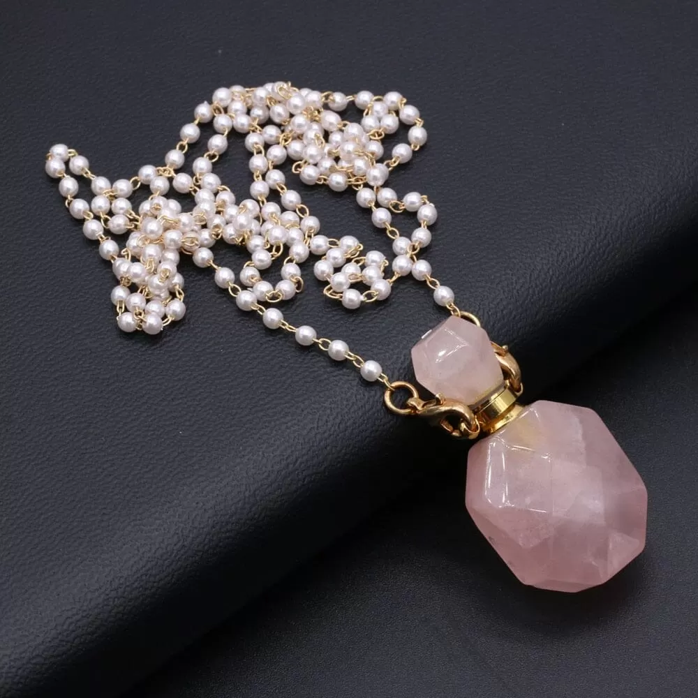 Natural Rose Quartz Perfume Bottle Pendant Necklace