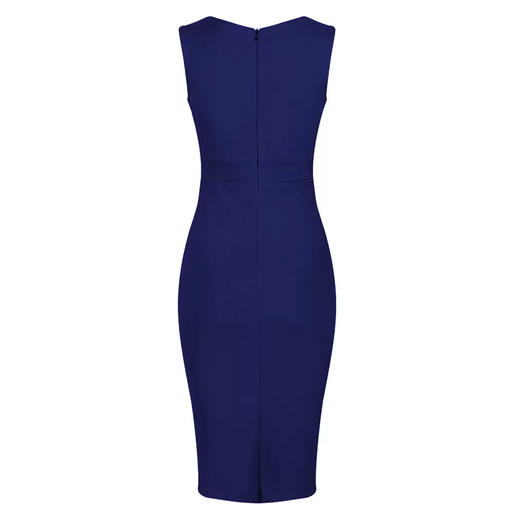 Navy Blue Sleeveless Crossover Top Bodycon Midi Dress