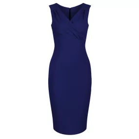 Navy Blue Sleeveless Crossover Top Bodycon Midi Dress