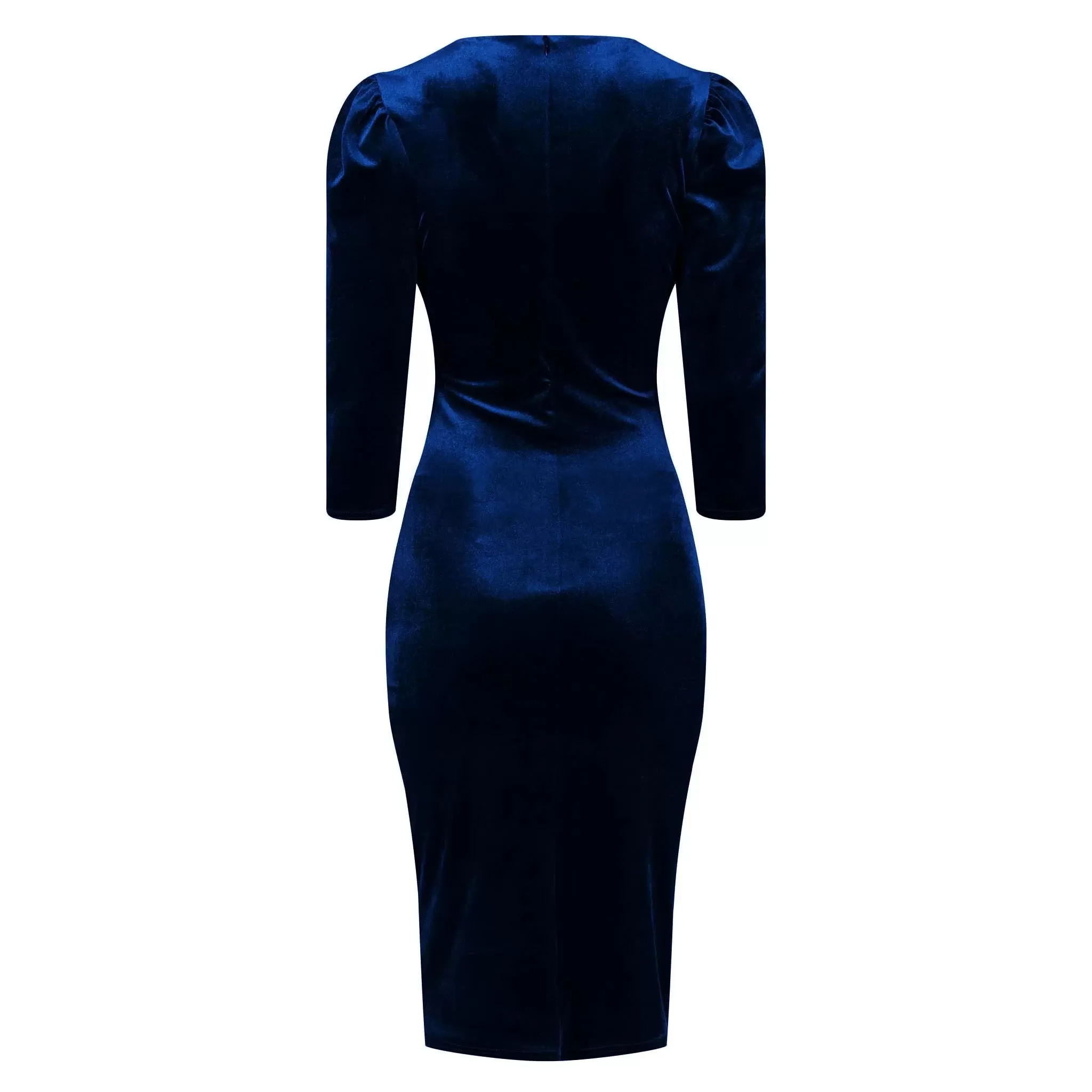 Navy Blue Velour Wrapover 3/4 Sleeve Midi Dress