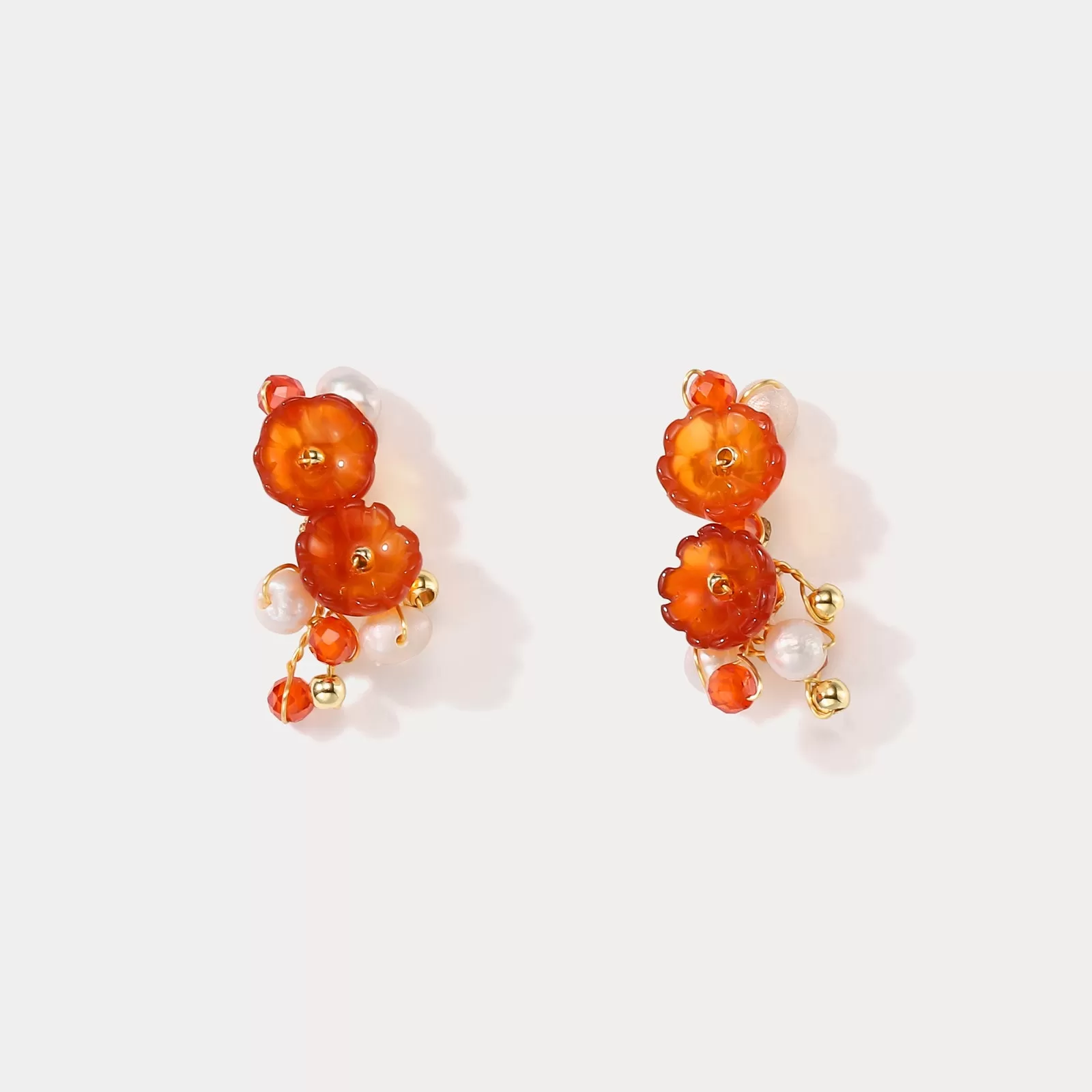 Orange Flower Pearl Earrings