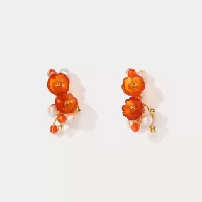 Orange Flower Pearl Earrings