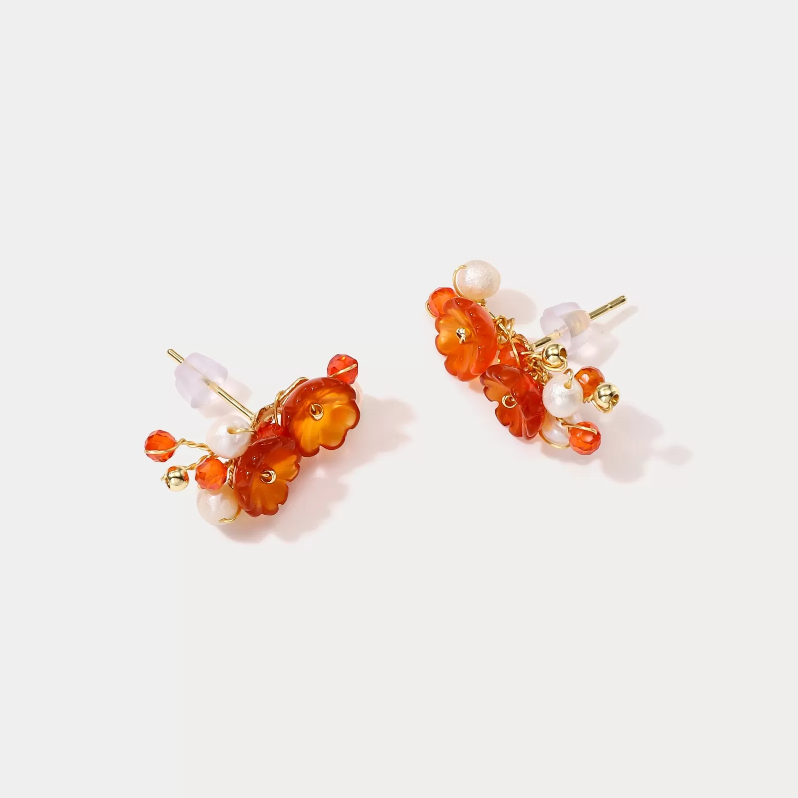 Orange Flower Pearl Earrings