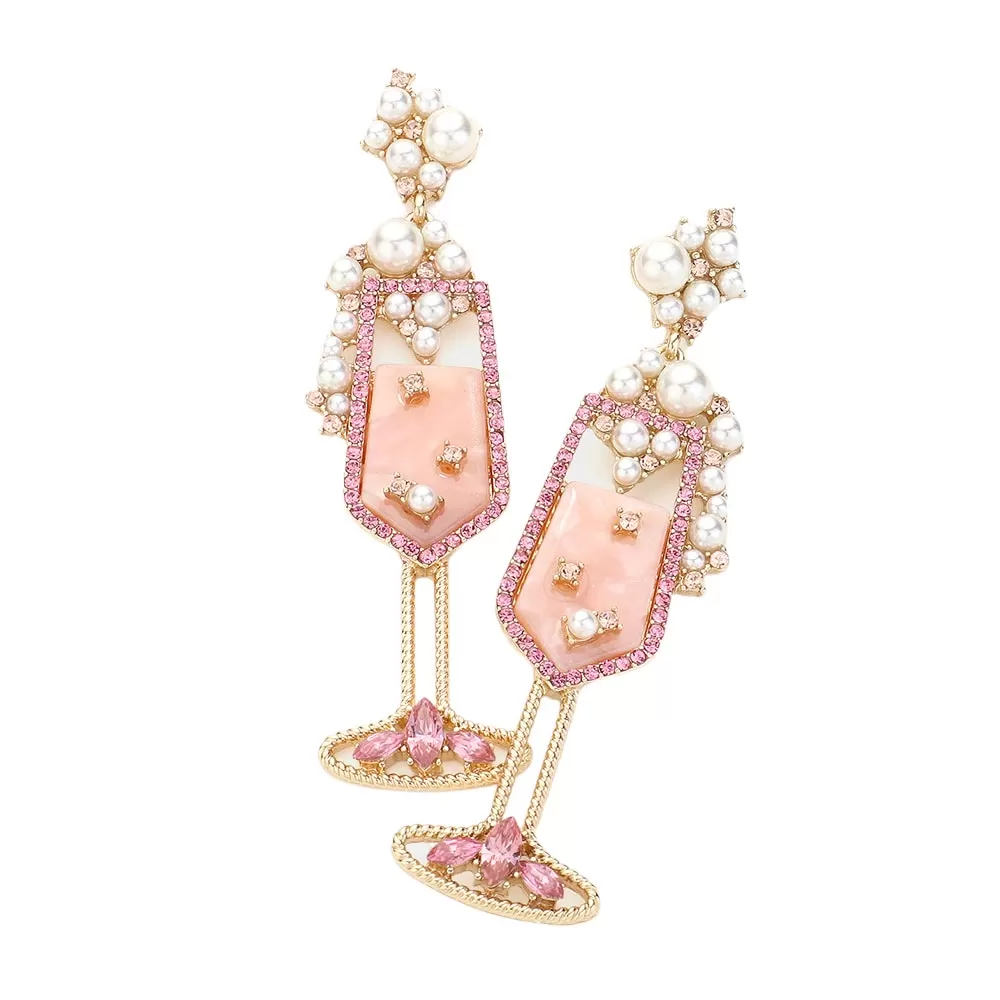 Pearl Embellished Champagne Glass Dangle Earrings