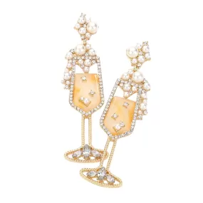 Pearl Embellished Champagne Glass Dangle Earrings