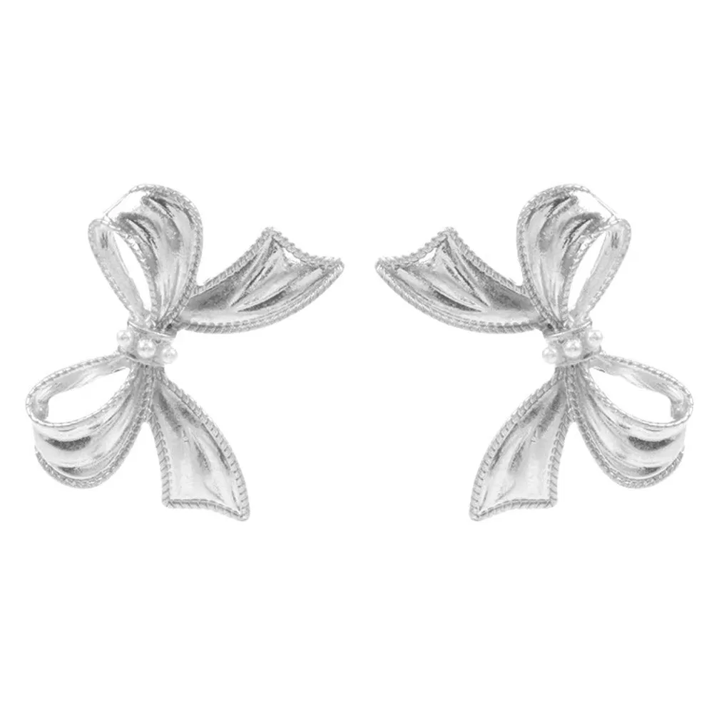 Pearl Pointed Metal Bow Earrings