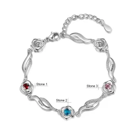 Personalized 3 Birthstones Flower Bracelets