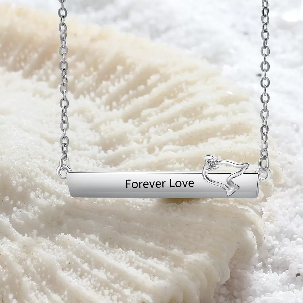 Personalized Name Necklace Strip Shape With Bird